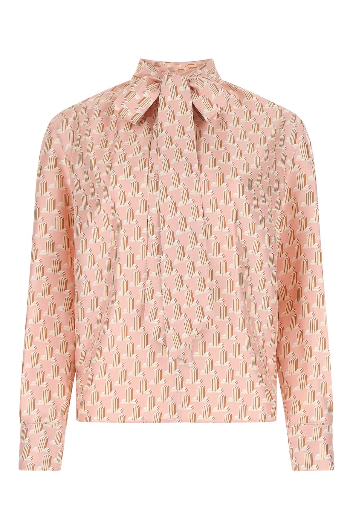 랑방 모노그램 보우넥 실크 블라우스