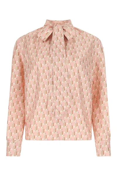 랑방 모노그램 보우넥 실크 블라우스