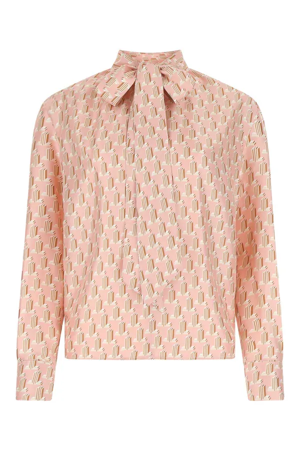 랑방 모노그램 보우넥 실크 블라우스