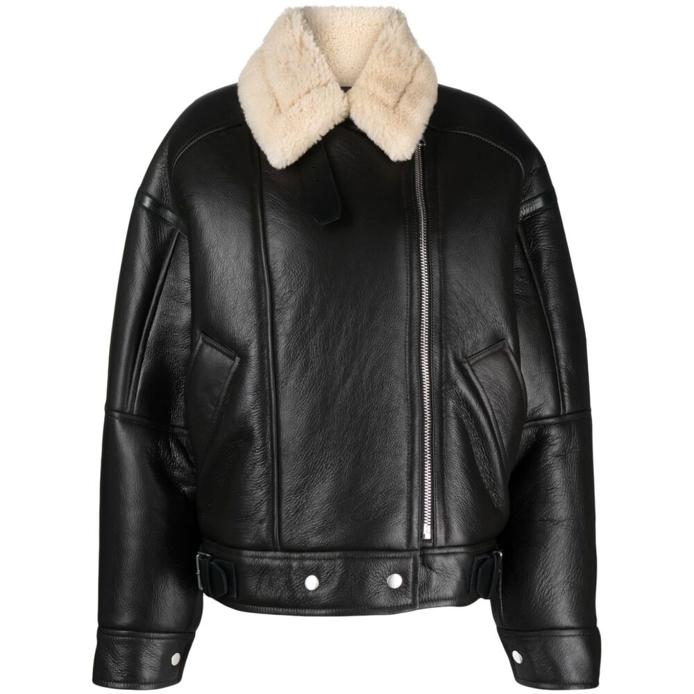 아크네 시어링 가죽 플라이트 재킷