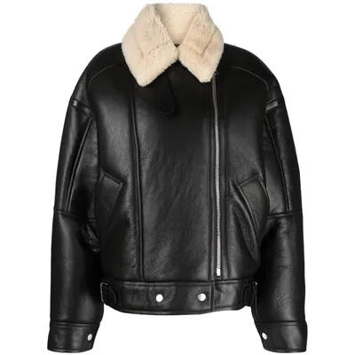 아크네 시어링 가죽 플라이트 재킷