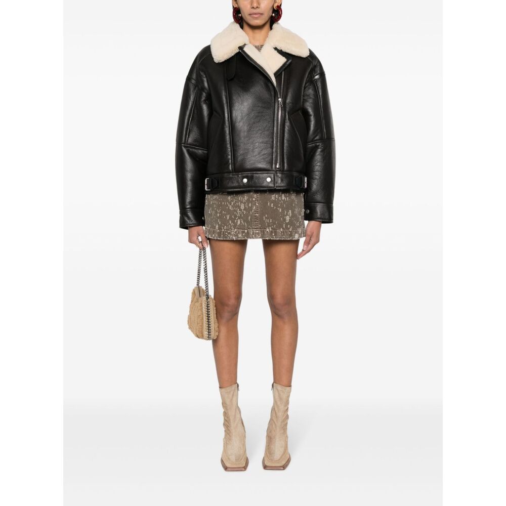 아크네 시어링 가죽 플라이트 재킷