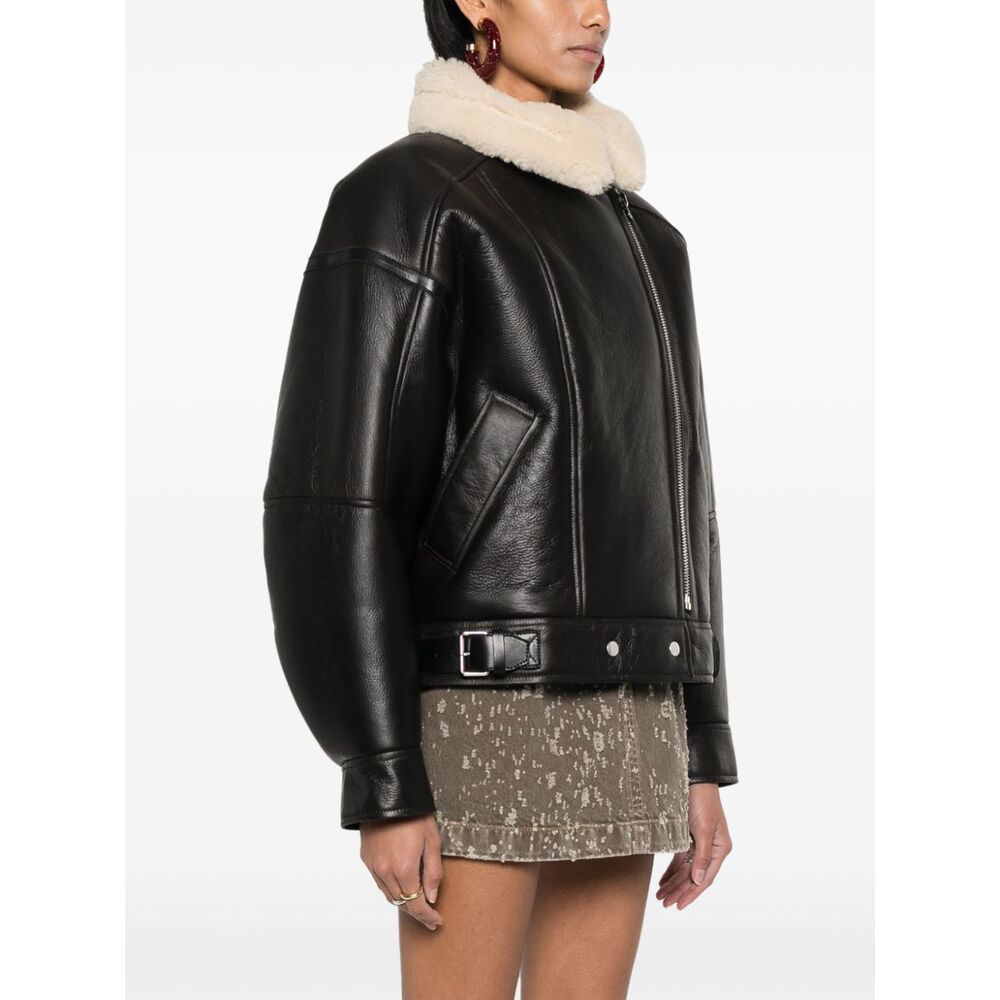 아크네 시어링 가죽 플라이트 재킷