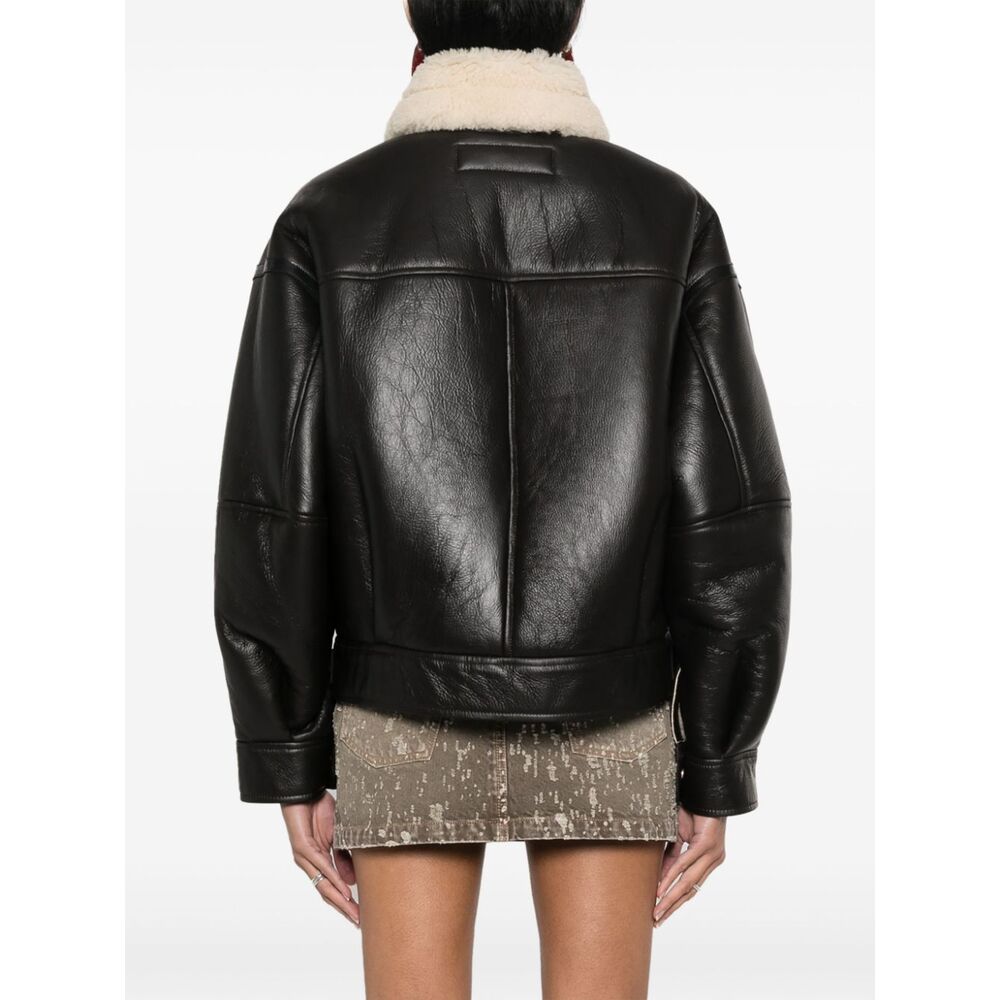 아크네 시어링 가죽 플라이트 재킷