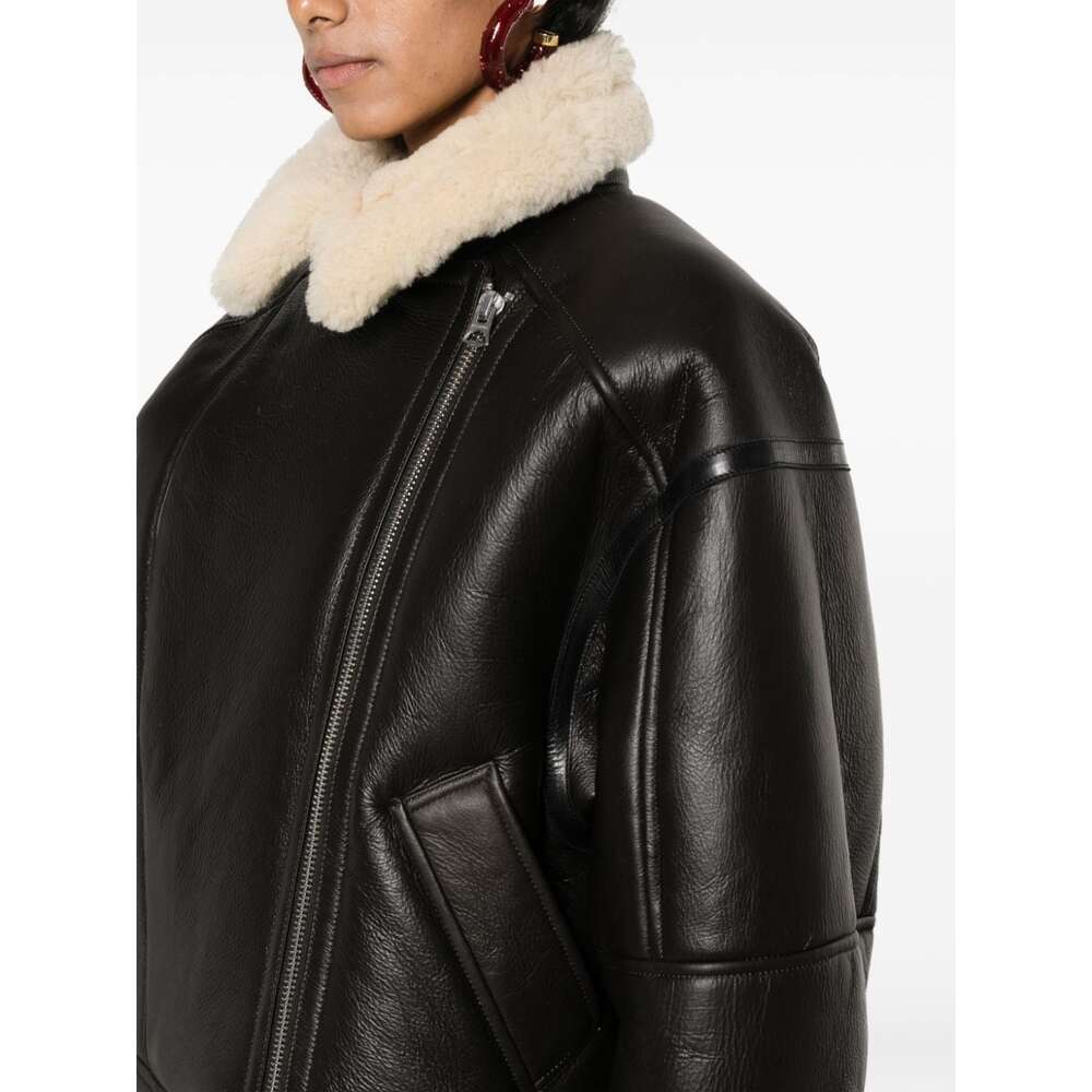 아크네 시어링 가죽 플라이트 재킷