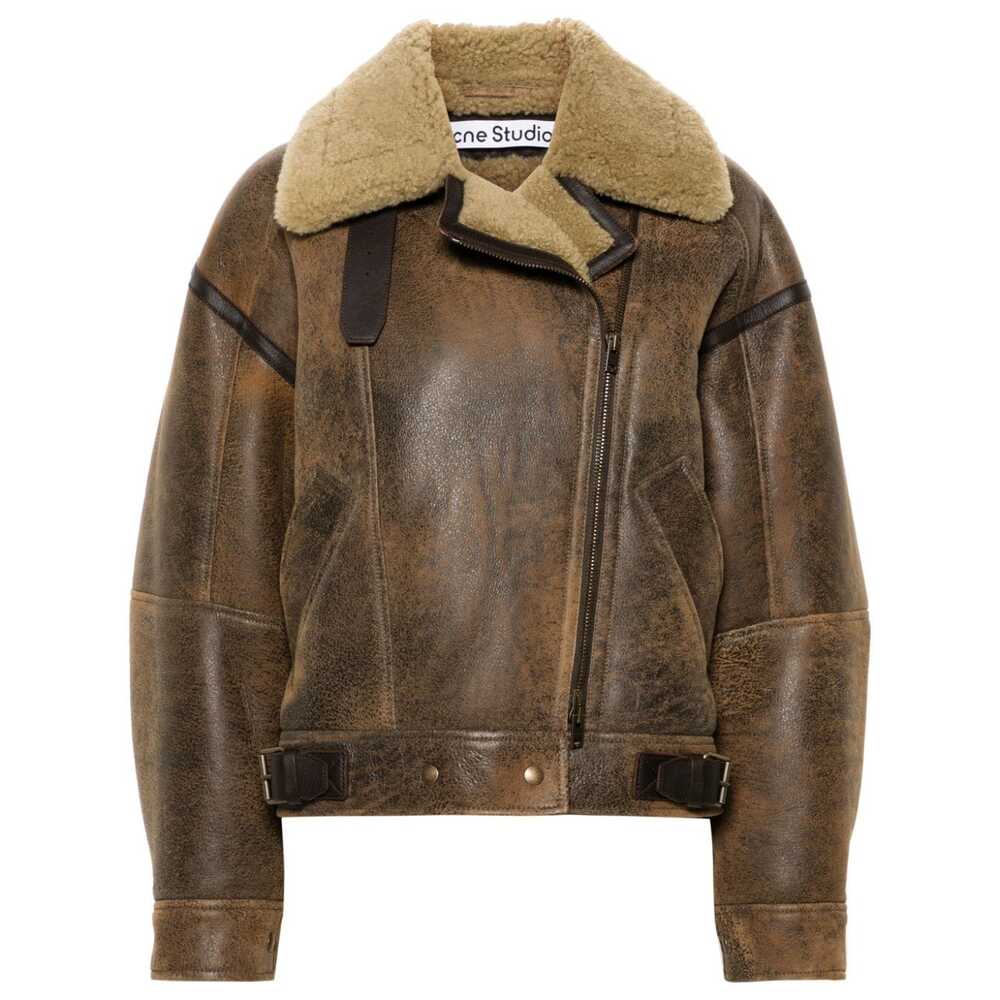 아크네 집업 가죽 파일럿 재킷