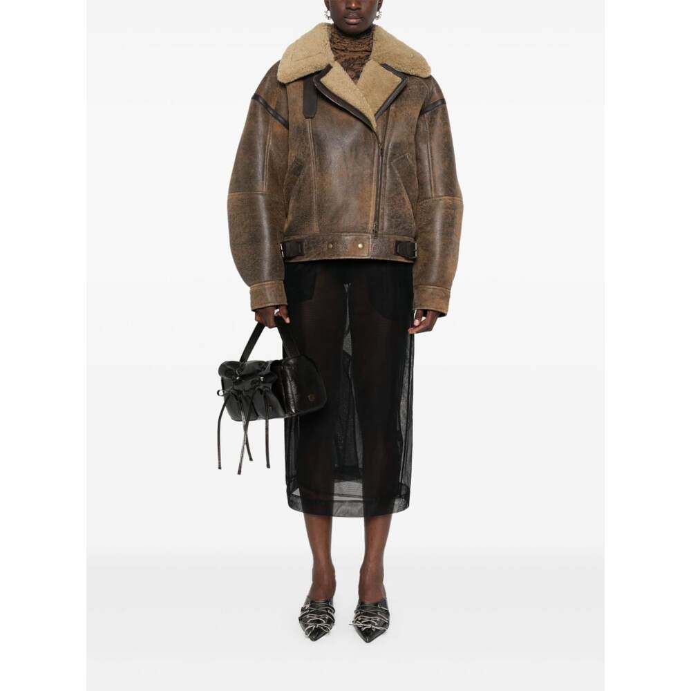 아크네 집업 가죽 파일럿 재킷