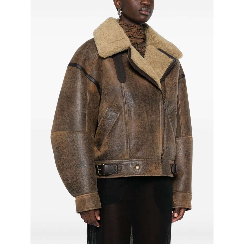 아크네 집업 가죽 파일럿 재킷