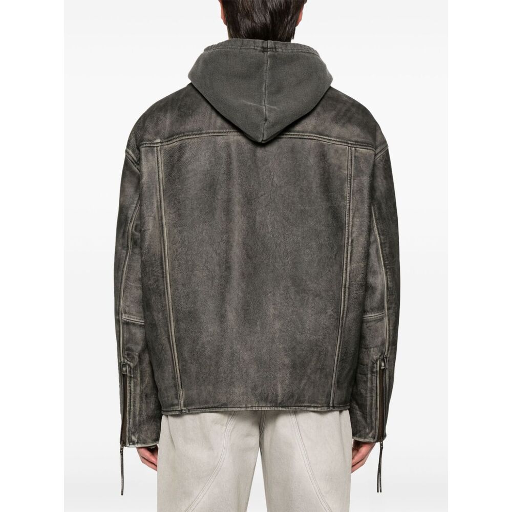 아크네 엠보스드 로고 가죽 바이커 재킷