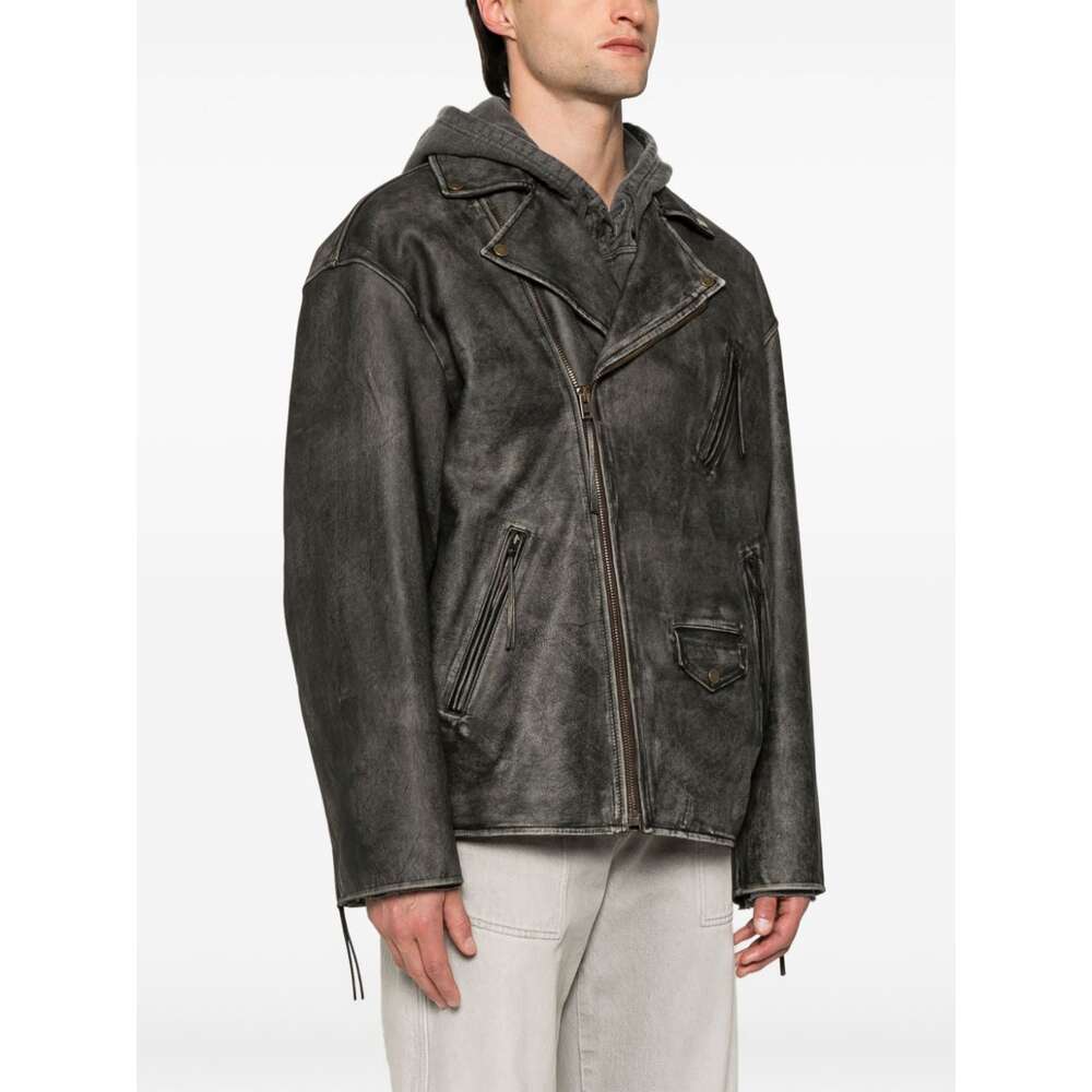 아크네 엠보스드 로고 가죽 바이커 재킷