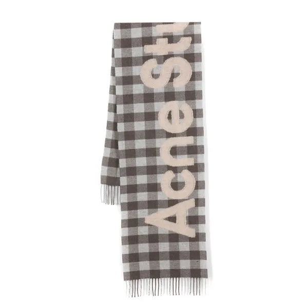 아크네 로고 자수 체크 스카프