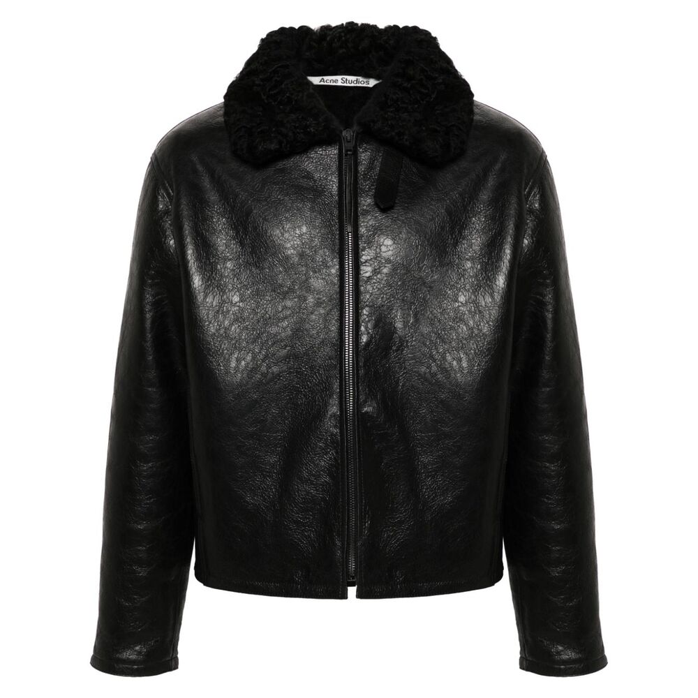 아크네 시어링 칼라 가죽 재킷