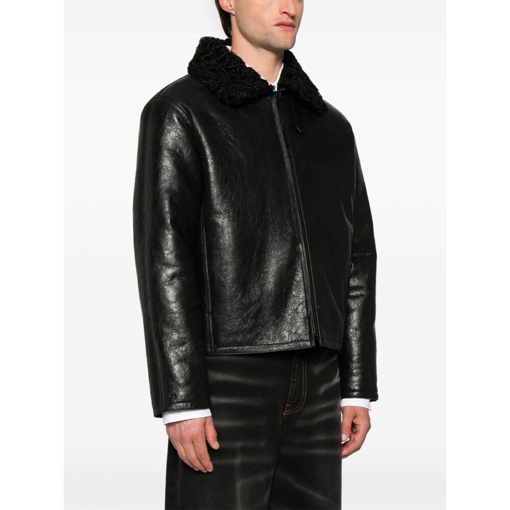 아크네 시어링 칼라 가죽 재킷