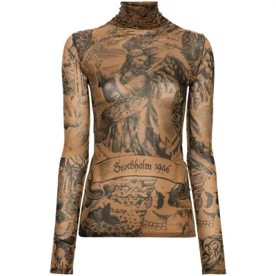 아크네 그래픽 프린트 메시 블라우스