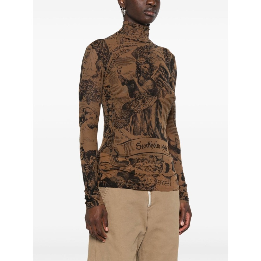 아크네 그래픽 프린트 메시 블라우스