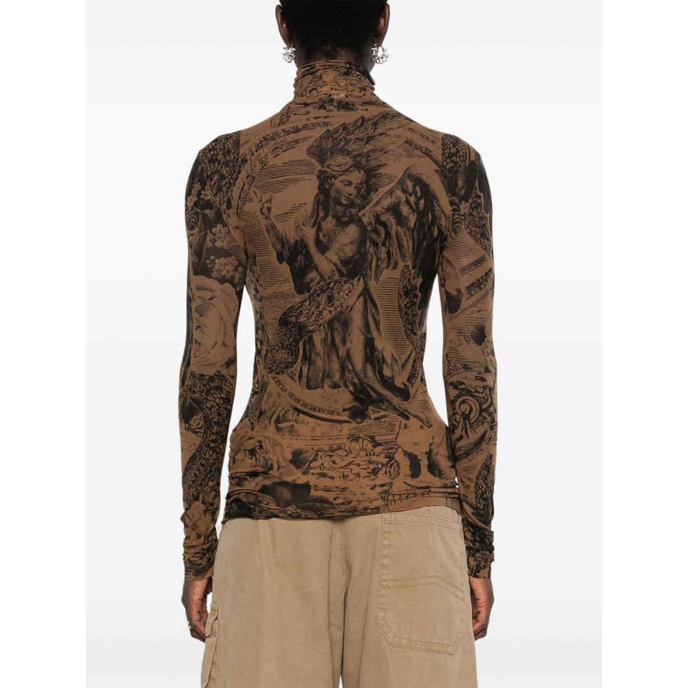 아크네 그래픽 프린트 메시 블라우스