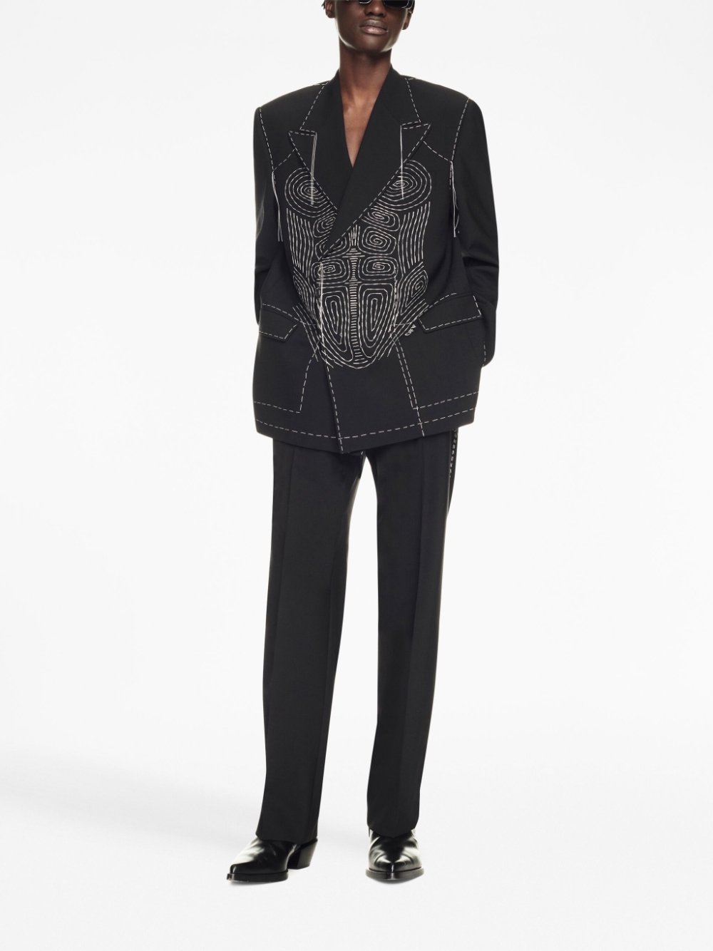 오프화이트 바디 스티치 더블 브레스티드 재킷