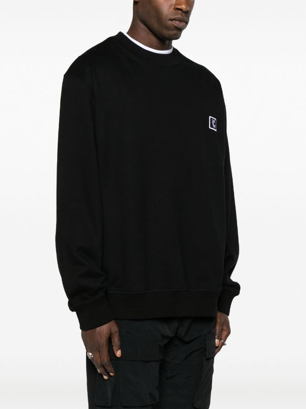 우영미 로고 자수 크루 넥 맨투맨 티셔츠