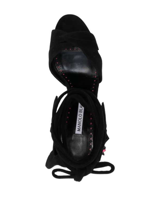 마놀로 블라닉 오픈 토 스웨이드 샌들 100mm