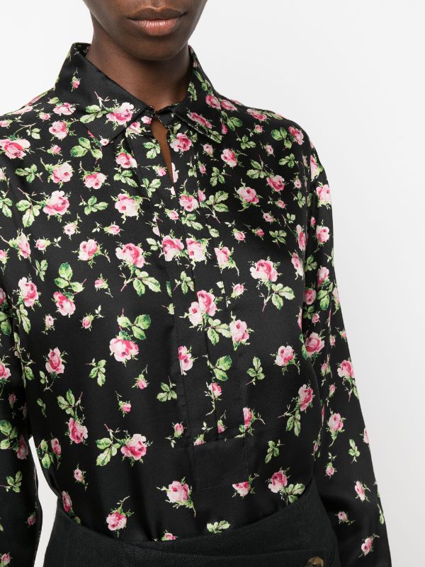 레드 발렌티노 로즈 옹브레 프린트 실크 블라우스