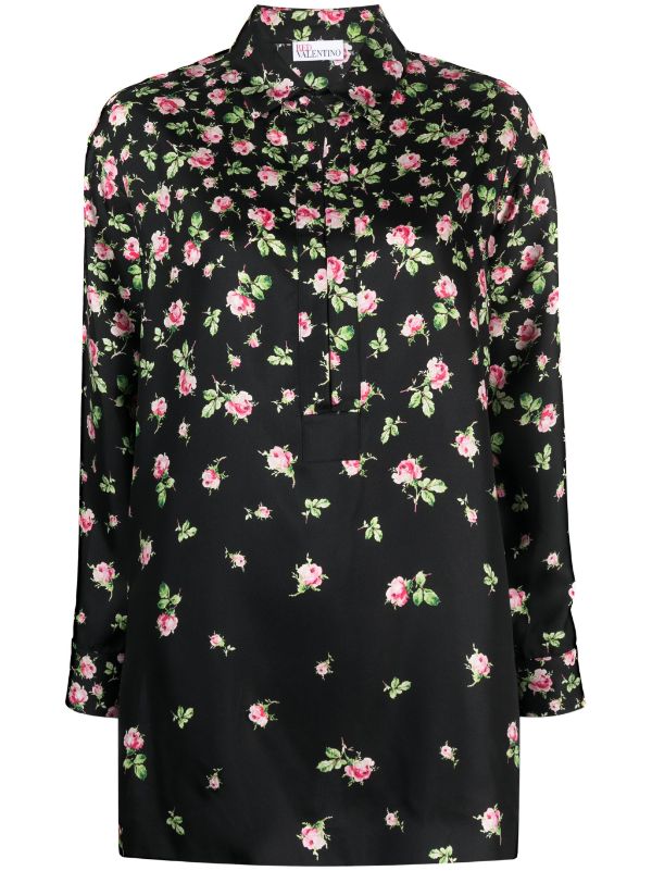 레드 발렌티노 로즈 옹브레 프린트 실크 블라우스