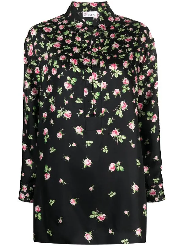 레드 발렌티노 로즈 옹브레 프린트 실크 블라우스